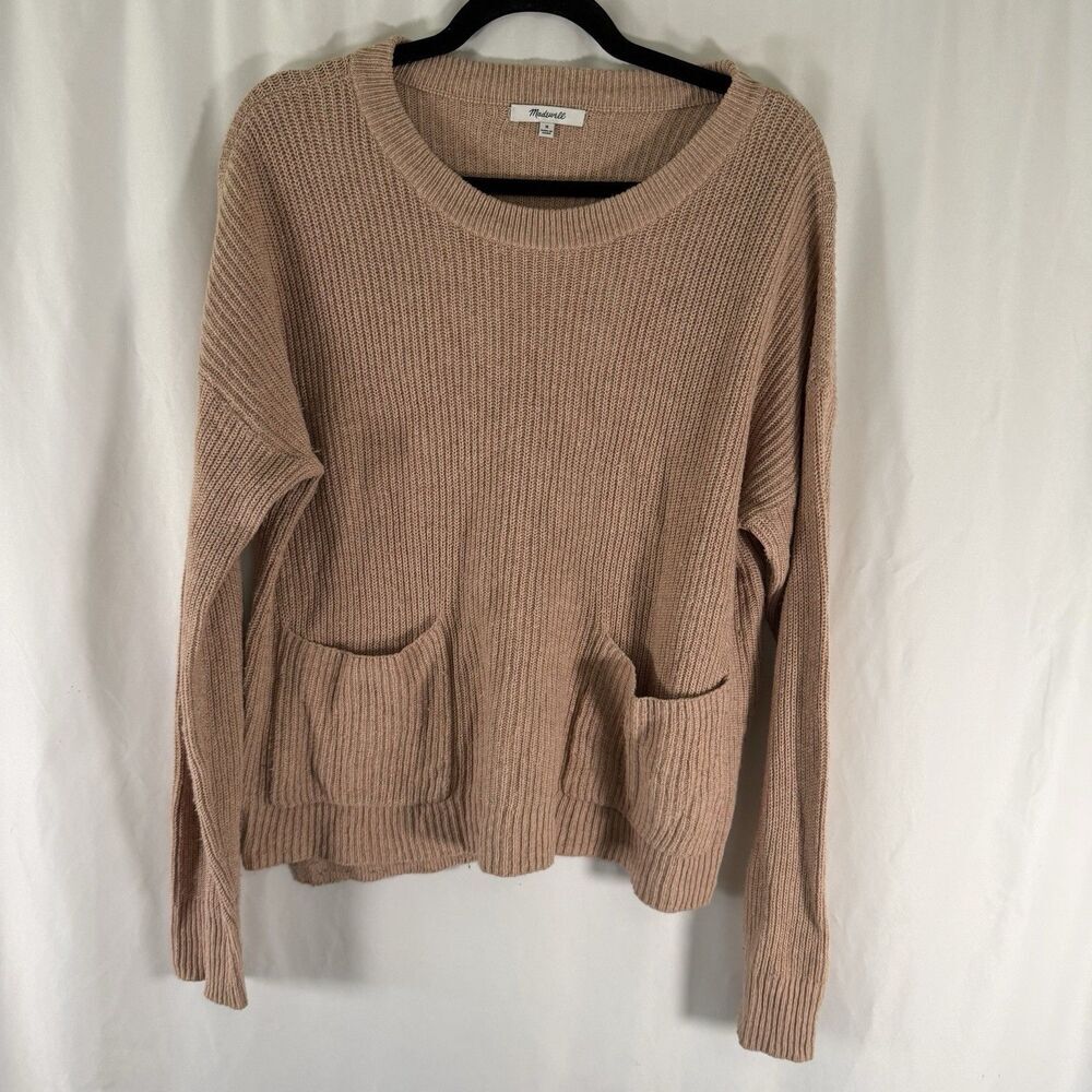 Madewell Sweater Women's Medium Brown Knit Pockets Round Neck Long Sleeve